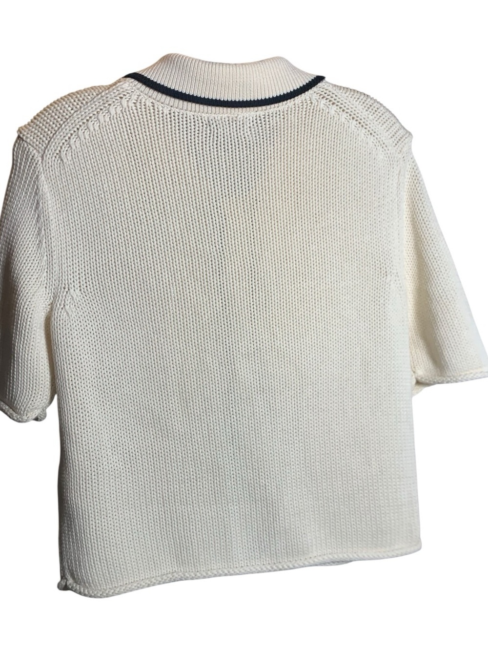 Massimo Dutti Cream Contrast Trim Cotton Knit Cardigan Jacket Oversized XS NWOT - Picture 3 of 9